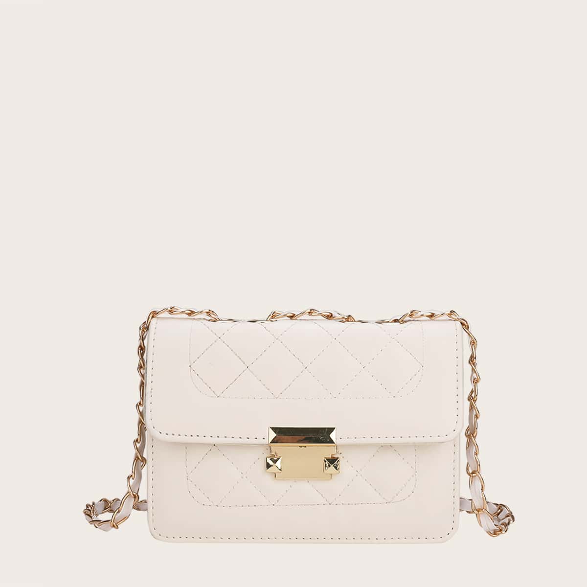 

Quilted Chain Crossbody Bag, Beige