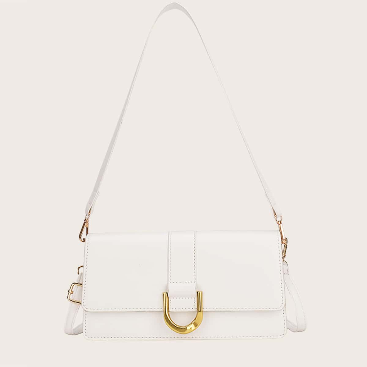 

Solid Chain Baguette Bag, White