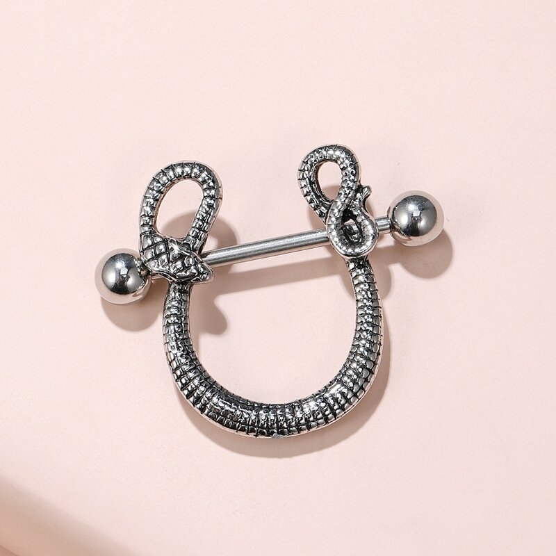 

1pc Snake Nipple Ring, Antique silver