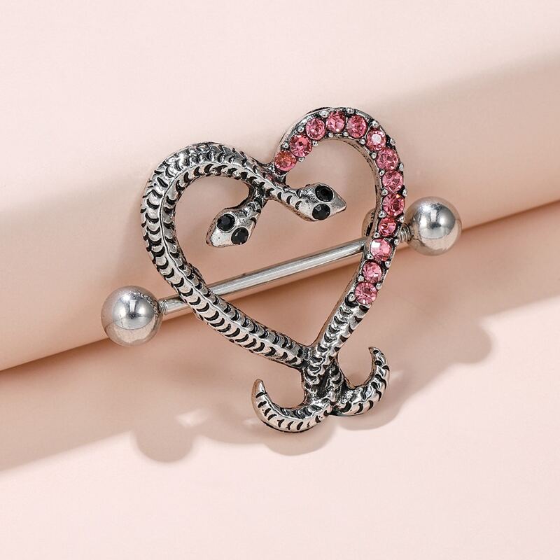 

1pc Heart Shaped Snake Nipple Ring, Silver