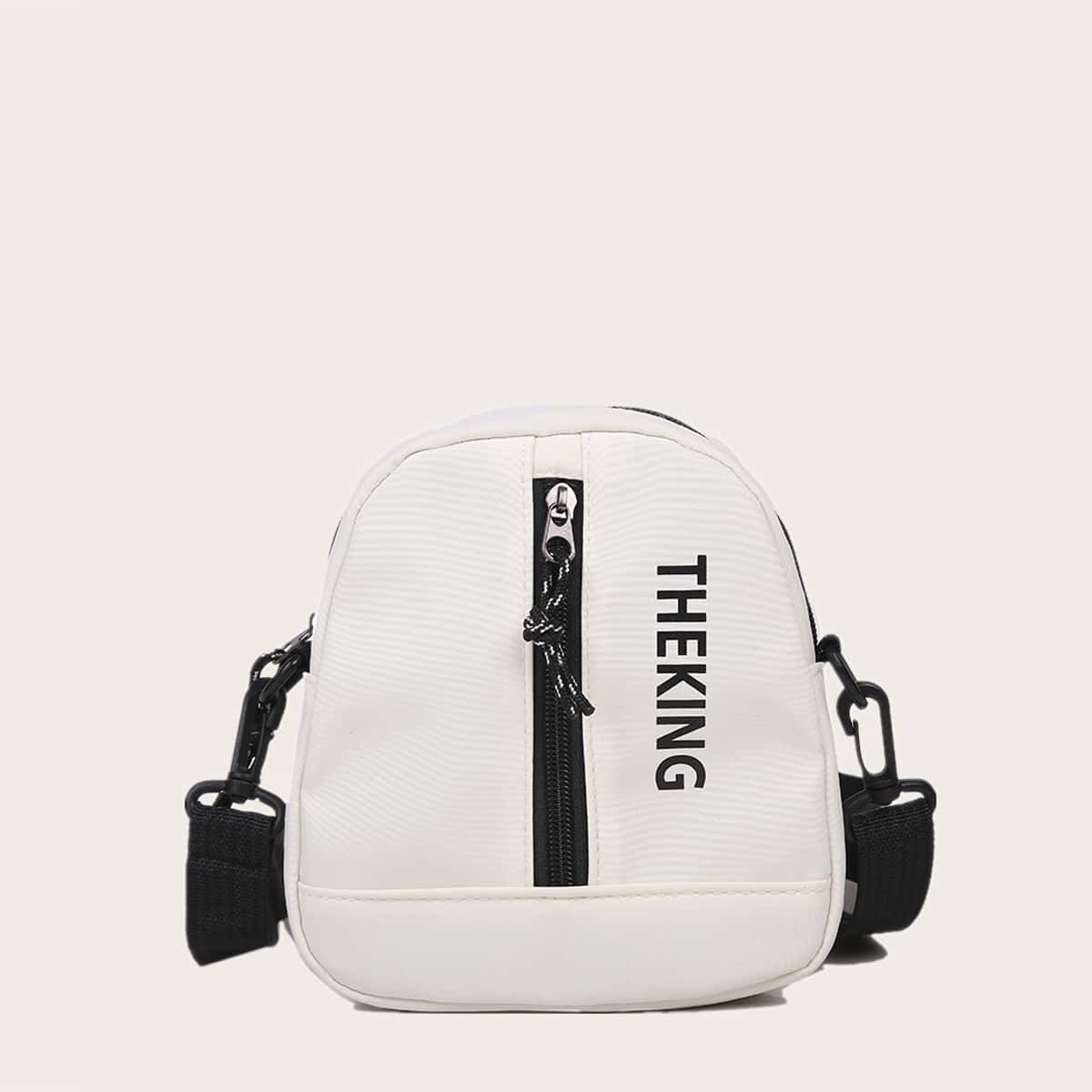 

Letter Graphic Zip Crossbody Bag, White