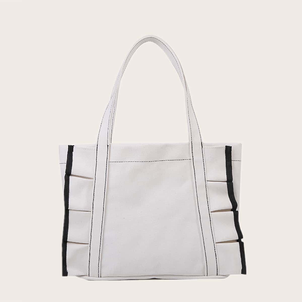 

Ruffle Trim Canvas Tote Bag, White