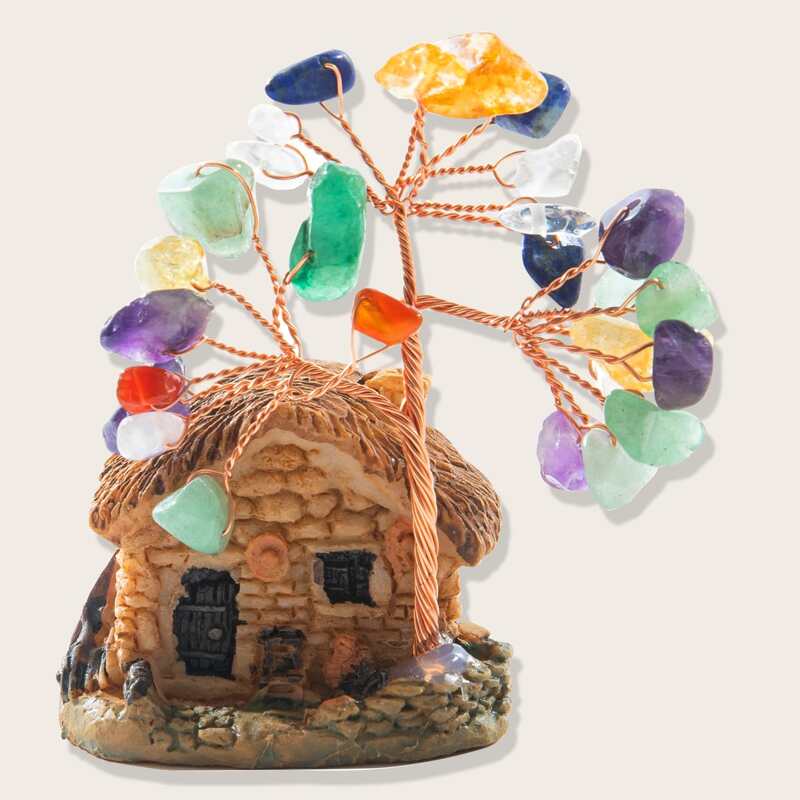 

Crystals Copper Money Tree With House Decorative Ornament, Multicolor