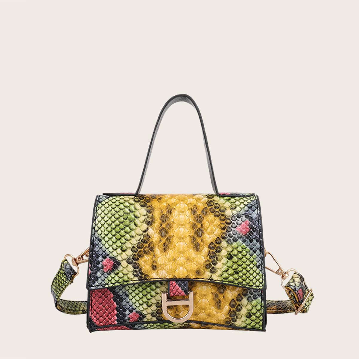 

Snakeskin Satchel Bag, Multicolor