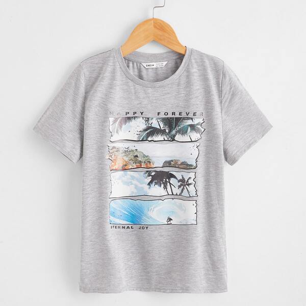 

Boys 2 Pack Letter and Tropical Print Top, Multicolor