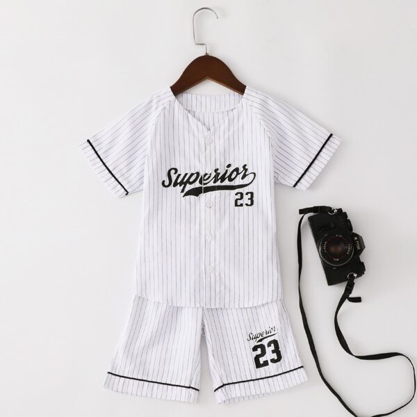

Toddler Boys Letter And Striped Print Button Front Shirt With Shorts, White