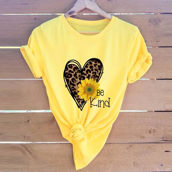 

Heart And Floral Print Tee, Yellow