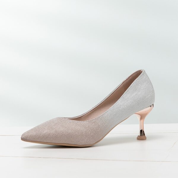 

Point Toe Stiletto Heeled Court Pumps, Rose gold