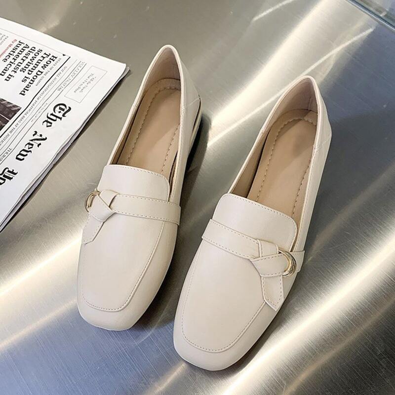 

Knot Square Toe Flat Loafers, Beige
