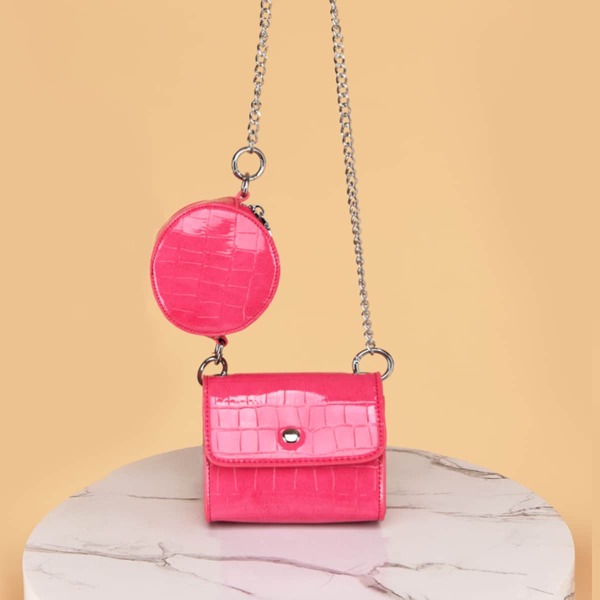 

2pcs Mini Croc Embossed Crossbody Bag Set, Hot pink
