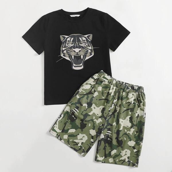 

Boys Animal Print Top & Camo Shorts Set, Multicolor