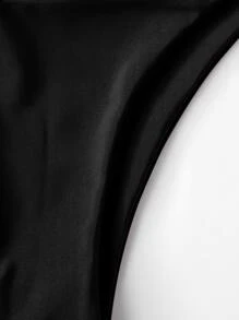 Conjunto de bikini sólido de corte alto para vacaciones en la playa de verano - Negro - Ver 4
