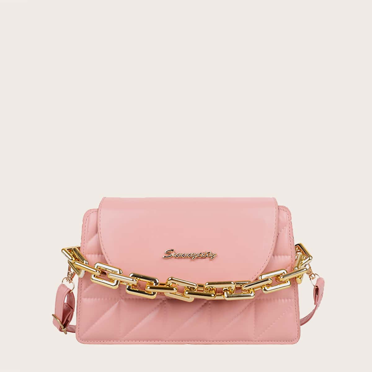 

Quilted Chain Satchel Bag, Baby pink