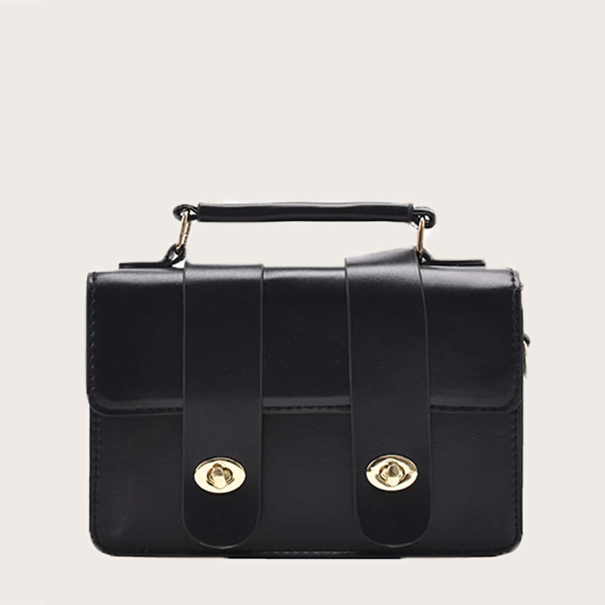 

Solid Twist Lock Satchel Bag, Black