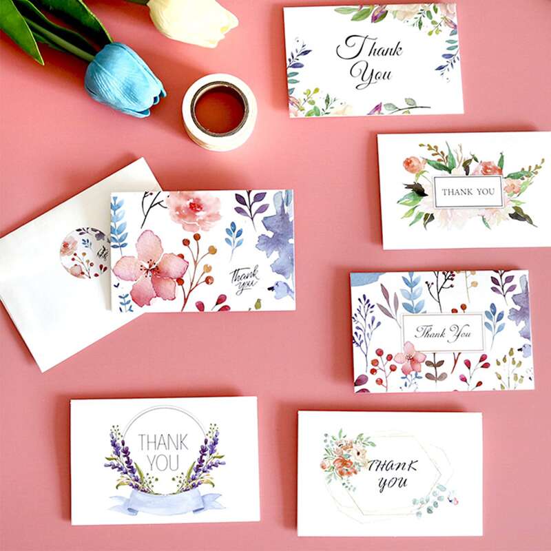 

6pcs Floral Pattern Thank you Greeting Card, Multicolor