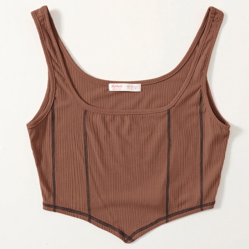

Contrast Stitching Crop Tank Top, Chocolate brown