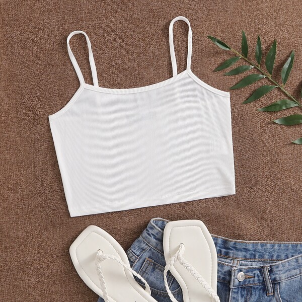

Solid Rib-knit Cami Top, White