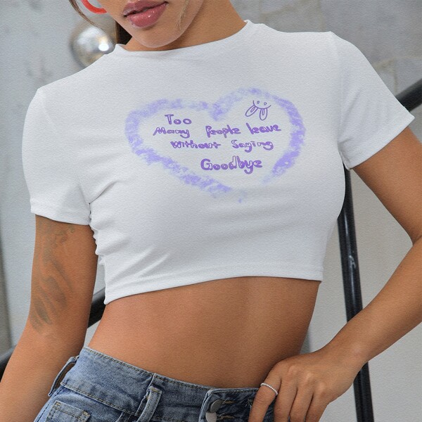 

Slogan Graphic Crop Tee, White