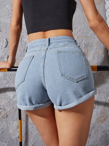 Shorts mezclilla de cintura alta - Lavado ligero - Ver 2