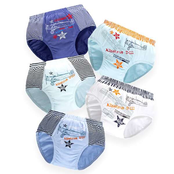 

Toddler Boys 5pcs Airplane & Stripe Print Underwear, Multicolor