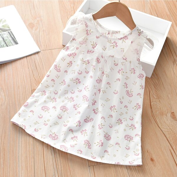 

Toddler Girls Floral Print Contrast Mesh Tank Top, White