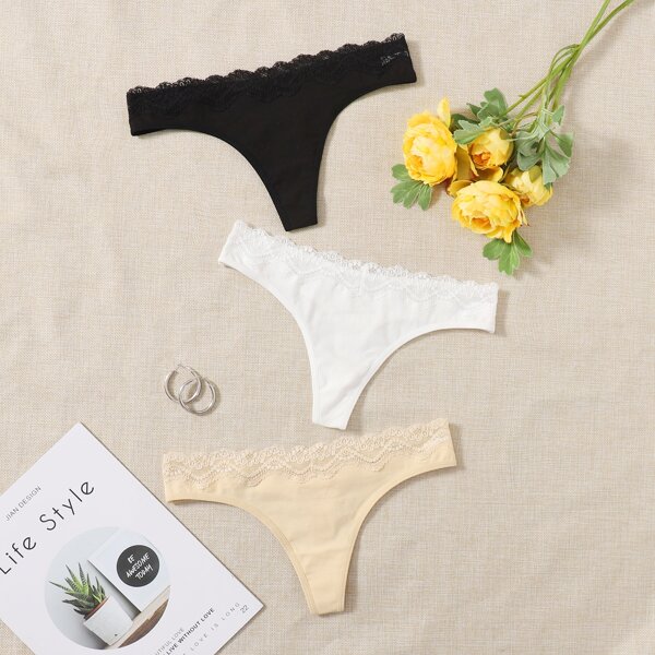 

3pack Lace Trim Panty Set, Multicolor