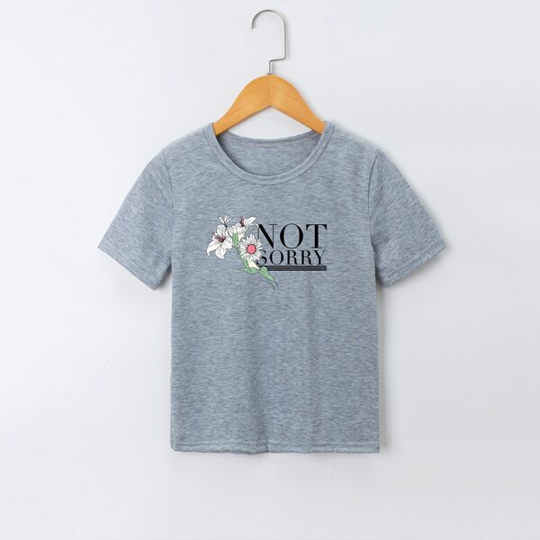 

Girls Slogan And Floral Print Tee, Grey