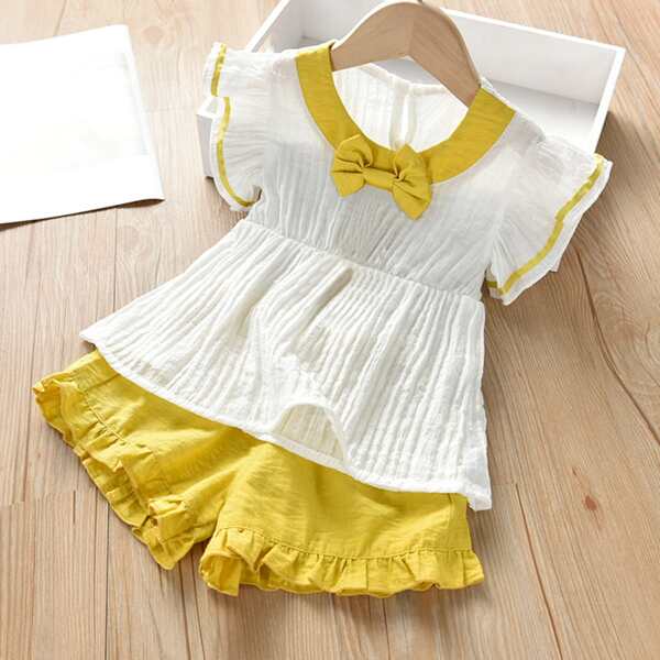 

Toddler Girls Bow Front Blouse With Shorts, Yellow