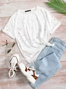 SHEIN LUNE Áo thun Plus size Tất cả trên in Giải trí - trắng - Xem 1