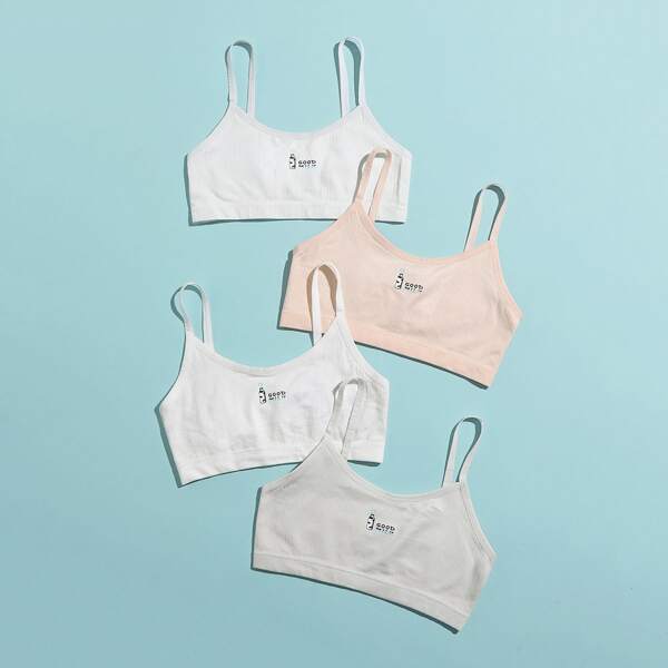 

4pcs Girls Cartoon And Letter Graphic Bralettes, Multicolor