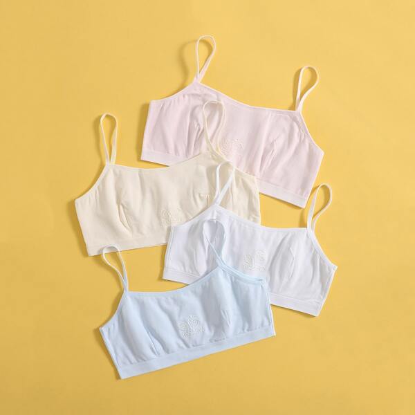 

4pcs Girls Strawberry And Letter Graphic Bralettes, Multicolor