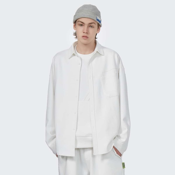 

Men Chinese Letter Graphic Patch Pocket Shirt, White