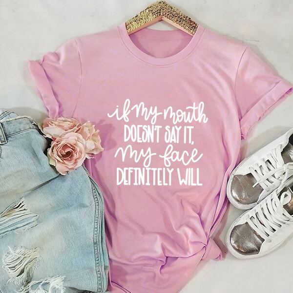 

Slogan Graphic Short Sleeve Tee, Pink