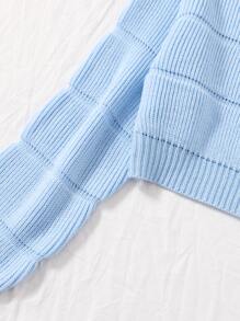 Chiquease 罗纹针织纯色短款毛衣、长袖上衣 - 淺藍色 - 查看 5