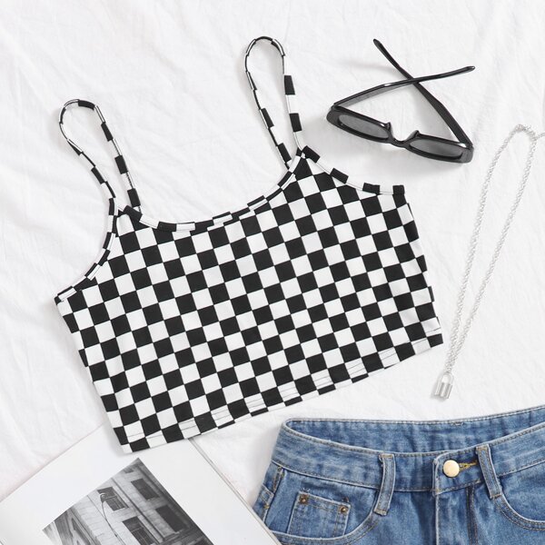 

Checkerboard Cami Top, Black and white