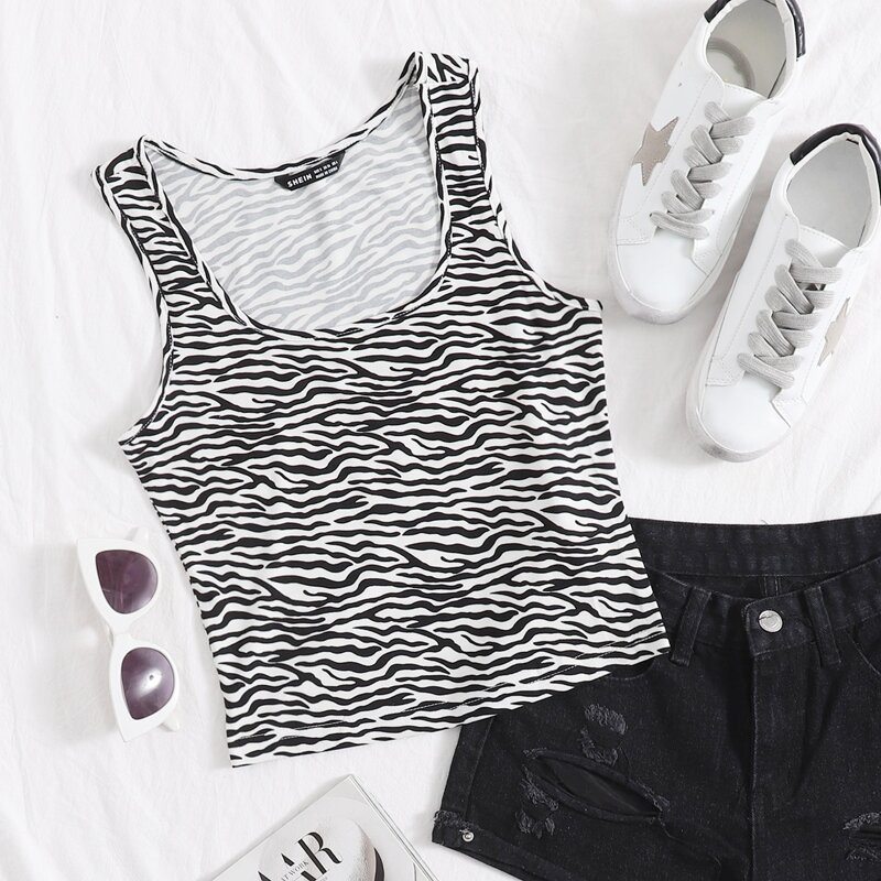 

Zebra Stripe Tank Top, Black and white