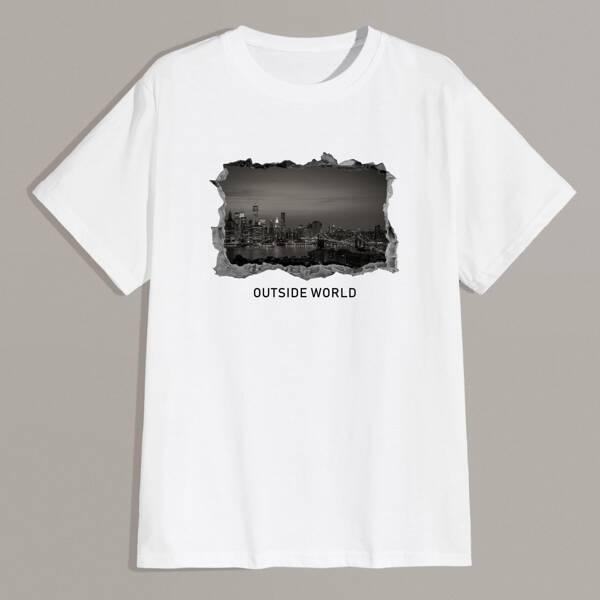 

Men Letter And Graphic Print Tee, White