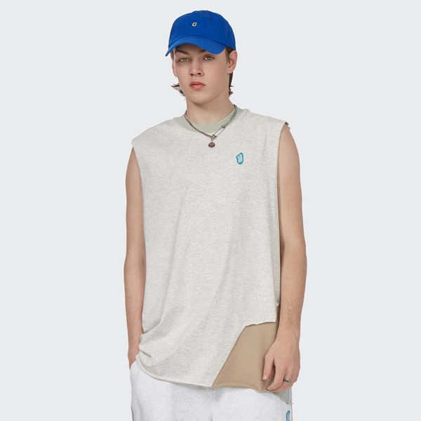 

Men Letter Patch Colorblock Tank Top, Light grey