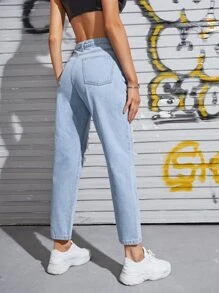 Jeans boyfriend rotos con bolsillo lateral sin cinturón - Lavado ligero - Ver 2