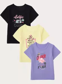 SHEIN Girls 3 Packs Cartoon And Letter Graphic Tee - Multicolor - View 1