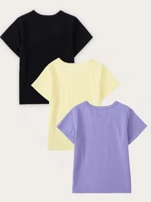 SHEIN Girls 3 Packs Cartoon And Letter Graphic Tee - Multicolor - View 2