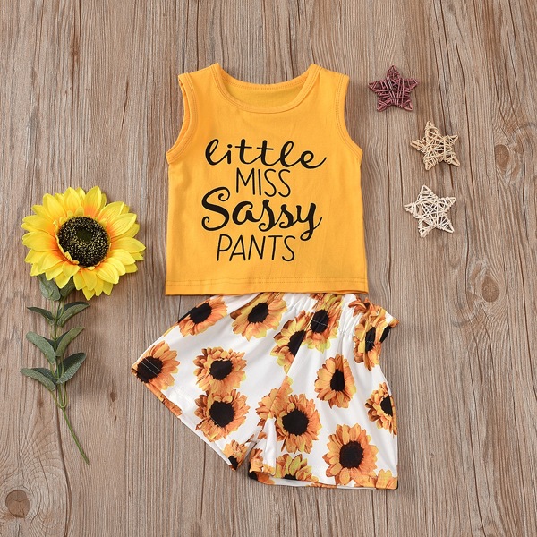 

Toddler Girls Slogan Graphic Tank Top & Sunflower Print Shorts, Multicolor