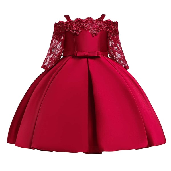 

Girls Contrast Lace Cold Shoulder Gown Dress, Burgundy