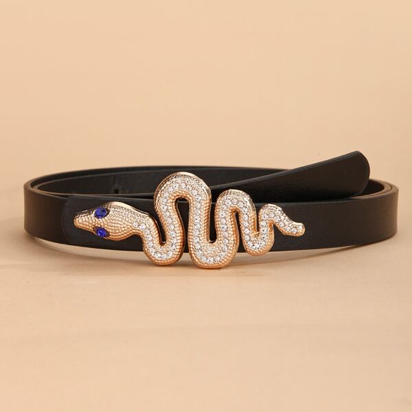 

Rhinestone Serpentine Buckle Belt, Black