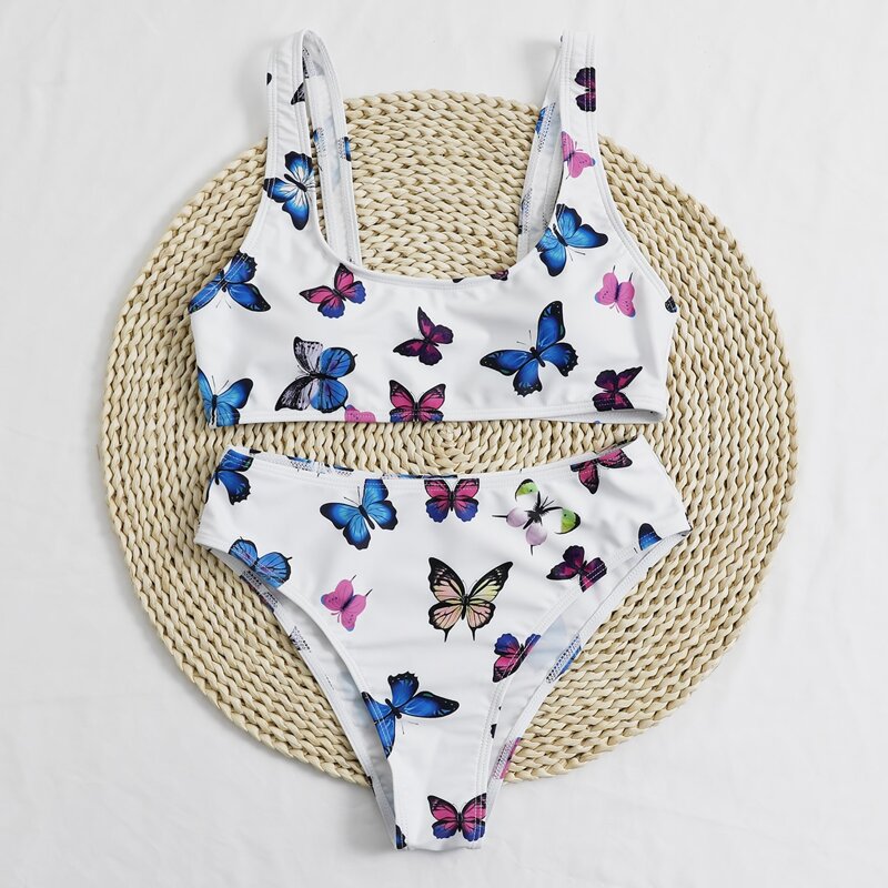 

Butterfly Random Print Bikini Swimsuit, Multicolor