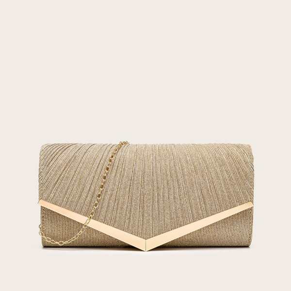 

Glitter Flap Chain Clutch Bag, Gold