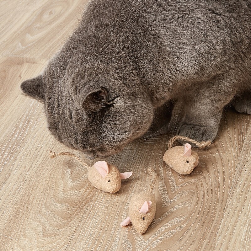 

3pcs Mouse Shaped Pet Plush Toy, Apricot