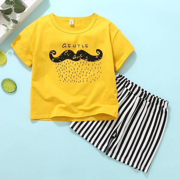 

Toddler Boys Letter Graphic Tee With Striped Shorts, Multicolor