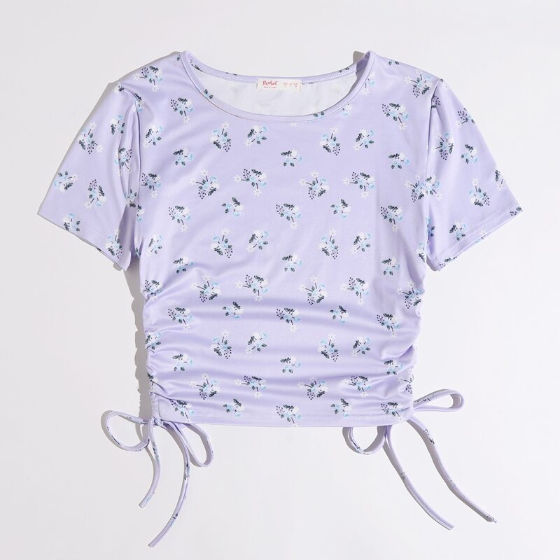 

Ditsy Flower Drawstring Side Crop Tee, Lilac purple