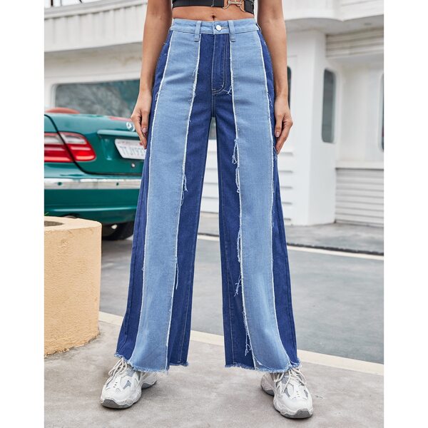 

Raw Hem Spliced Wide Leg Jeans, Medium wash